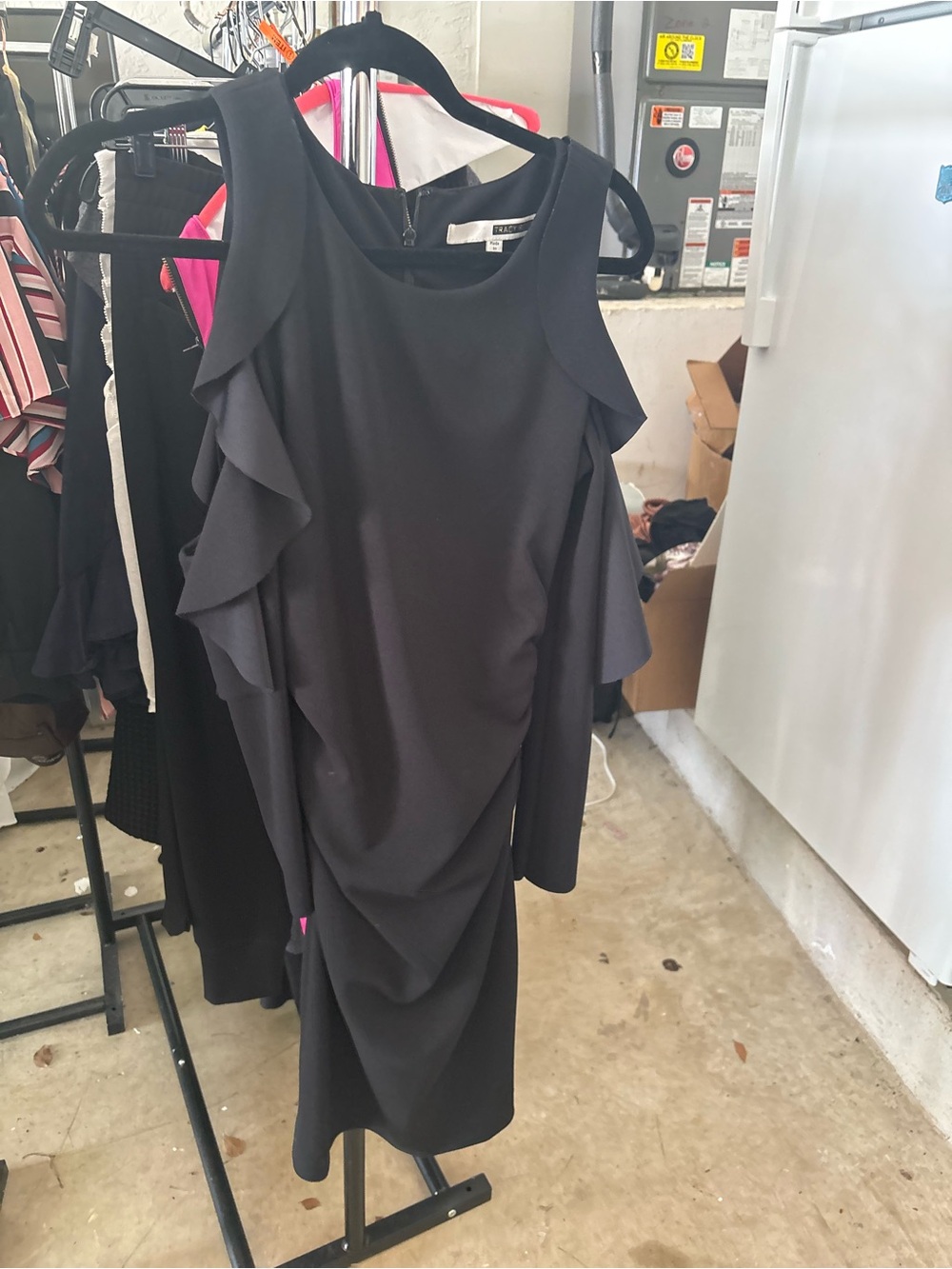 Chic Black Ruffle Cold-Shoulder Dress Tracy Reese small